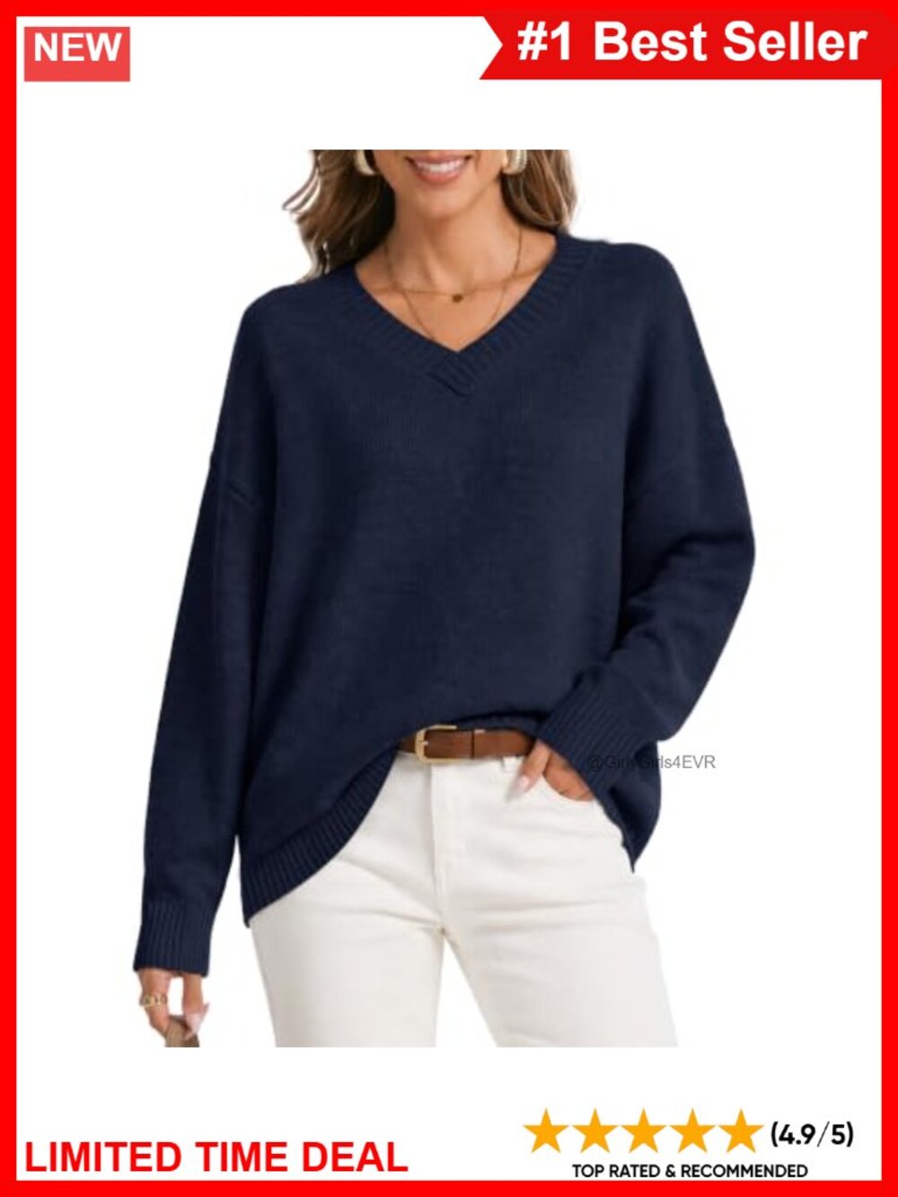 Cashmere Blend Oversized V Neck Knit Pullover Sweater